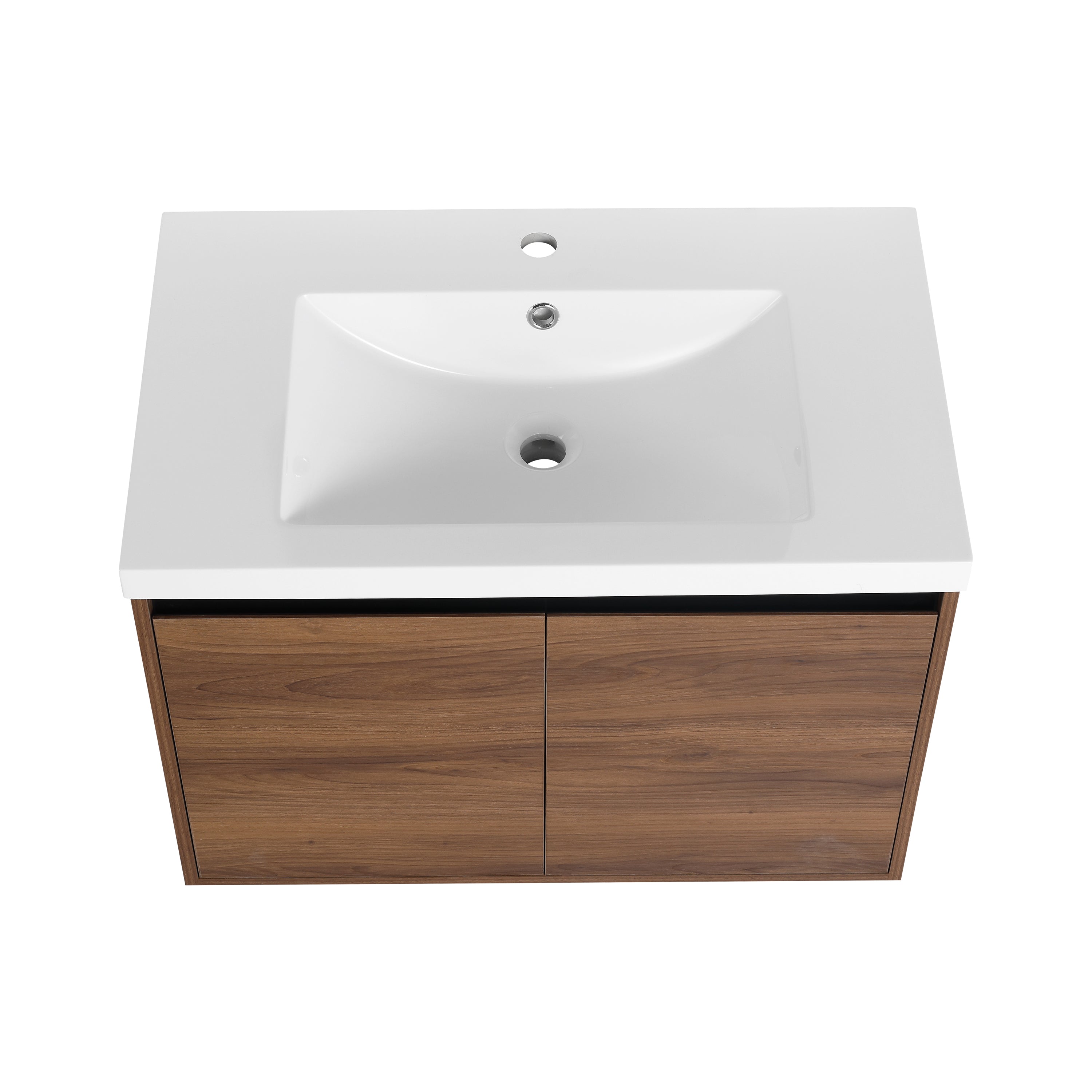 30" Ebony Wall-Mounted Bathroom Vanity in Brown with Resin Sink and Soft-Close Storage
