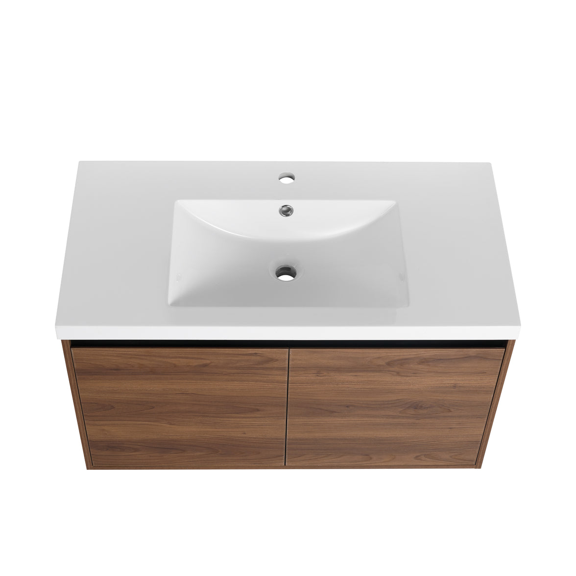 36" Ebony Wall-Mounted Bathroom Vanity in Brown with Resin Sink and Soft-Close Storage