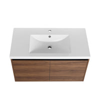 36" Ebony Wall-Mounted Bathroom Vanity in Brown with Resin Sink and Soft-Close Storage