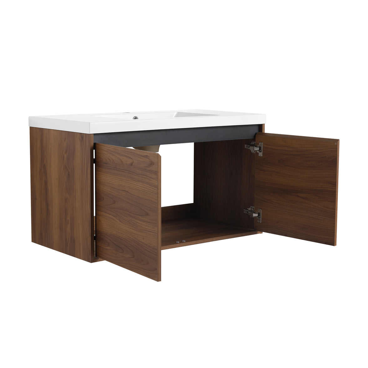 36" Ebony Wall-Mounted Bathroom Vanity in Brown with Resin Sink and Soft-Close Storage