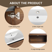 36" Ebony Wall-Mounted Bathroom Vanity in Brown with Resin Sink and Soft-Close Storage