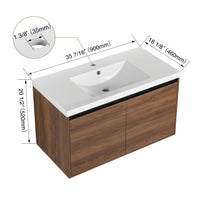36" Ebony Wall-Mounted Bathroom Vanity in Brown with Resin Sink and Soft-Close Storage