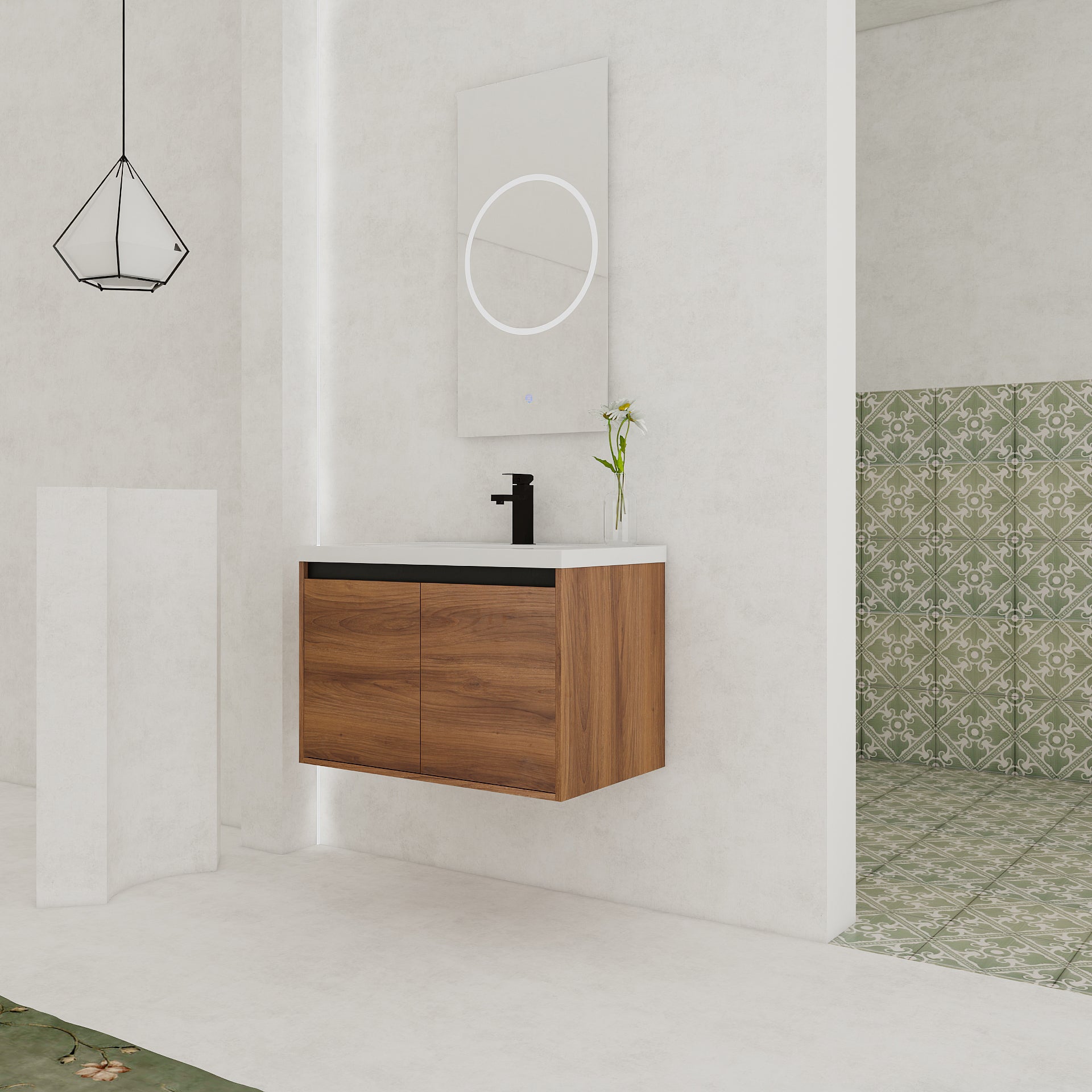 30" Ebony Wall-Mounted Bathroom Vanity in Brown with Resin Sink and Soft-Close Storage