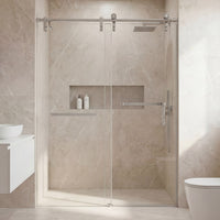 Frameless Double Sliding Shower Door 76" High x Adjustable 56"- 60" Wide Black 8mm