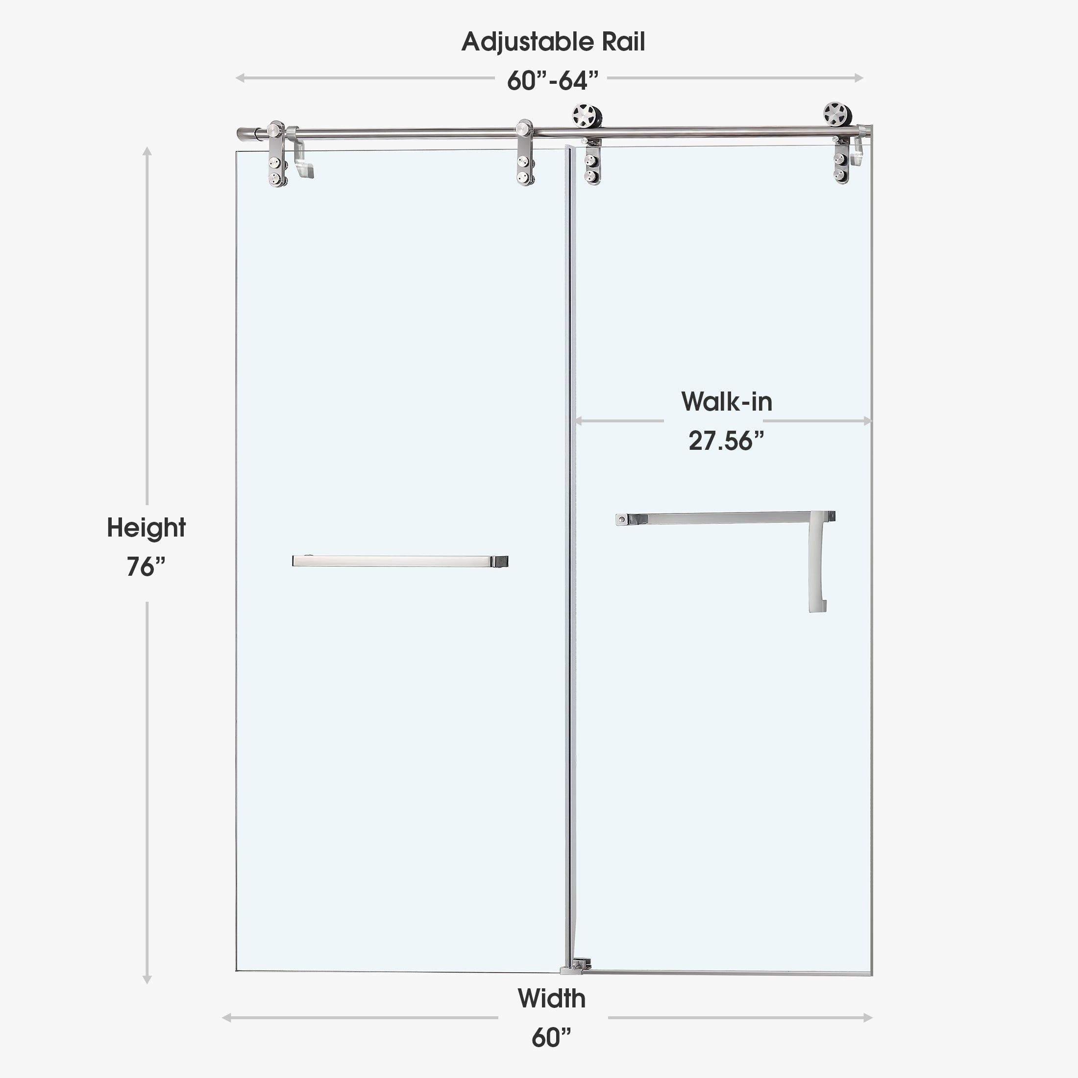 Jade 60"-64" W x 76" H Semi-Frameless Single Sliding Shower Door with 3/8"(10mm) Tempered Clear Glass and Stainless Steel Hardware