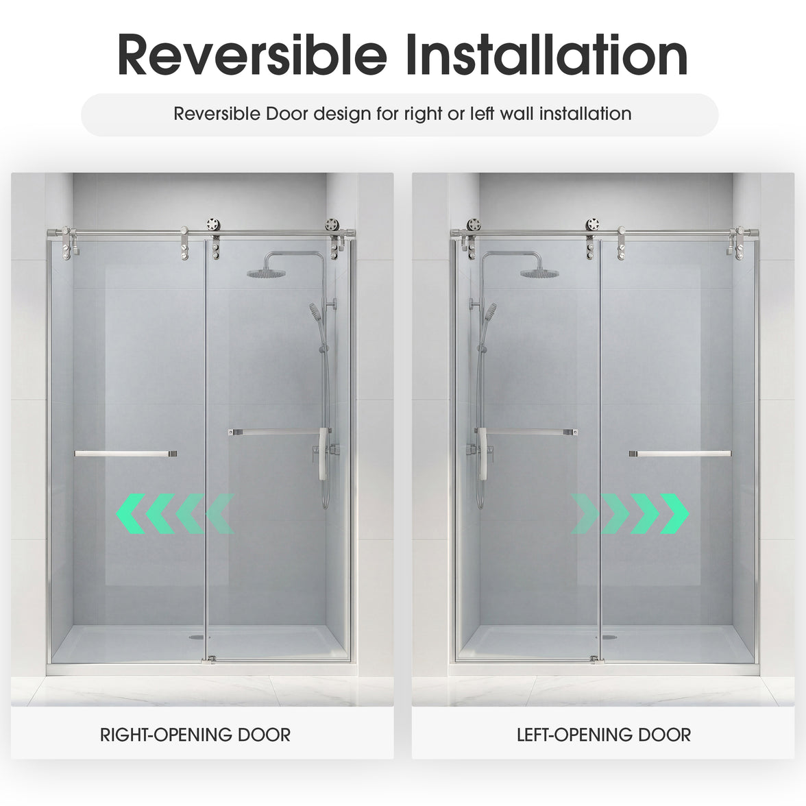 Frameless Double Sliding Shower Door 76" High x Adjustable 56"- 60" Wide Black 8mm