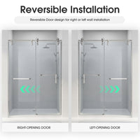 Frameless Double Sliding Shower Door 76" High x Adjustable 56"- 60" Wide Black 8mm