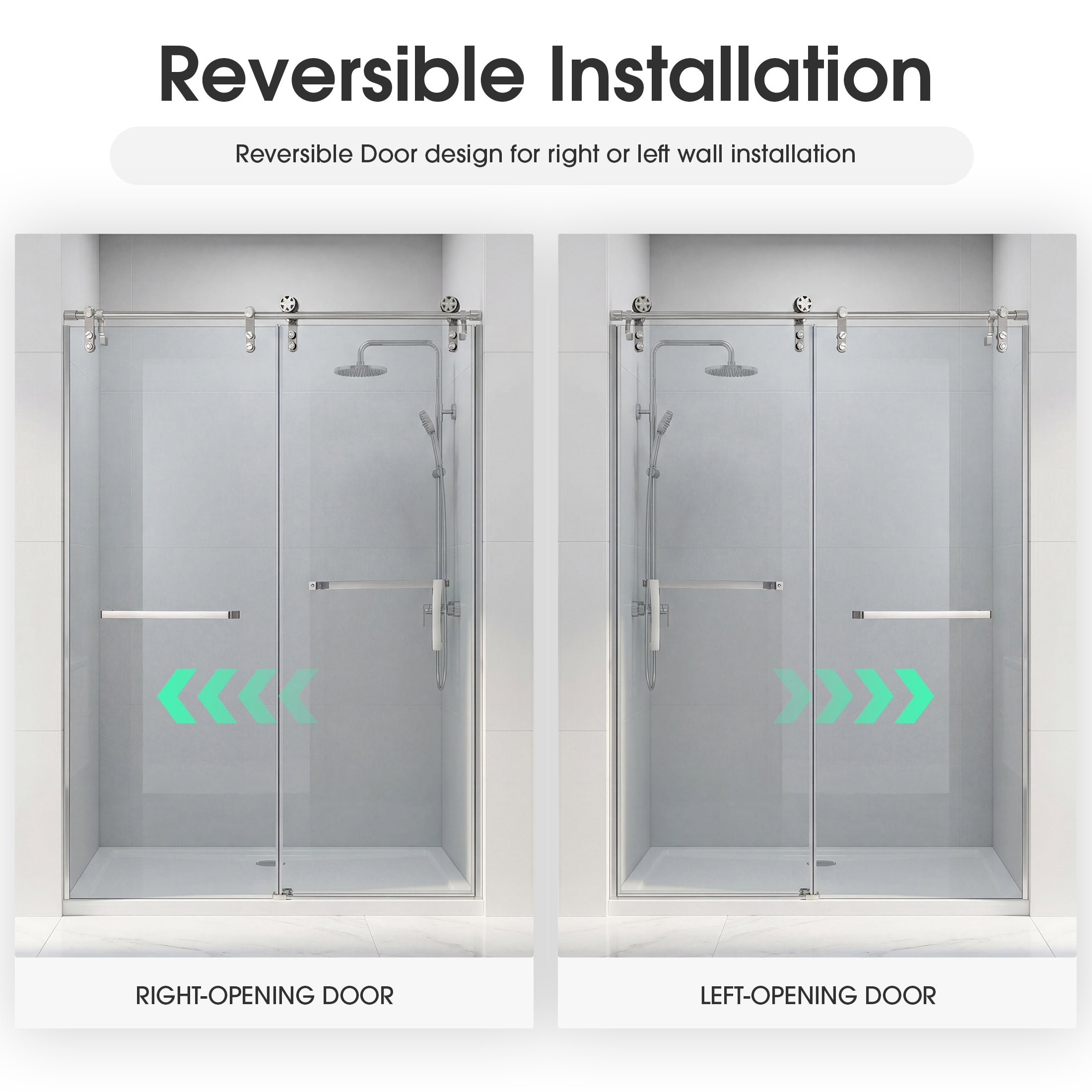 Jade 60"-64" W x 76" H Semi-Frameless Single Sliding Shower Door with 3/8"(10mm) Tempered Clear Glass and Stainless Steel Hardware