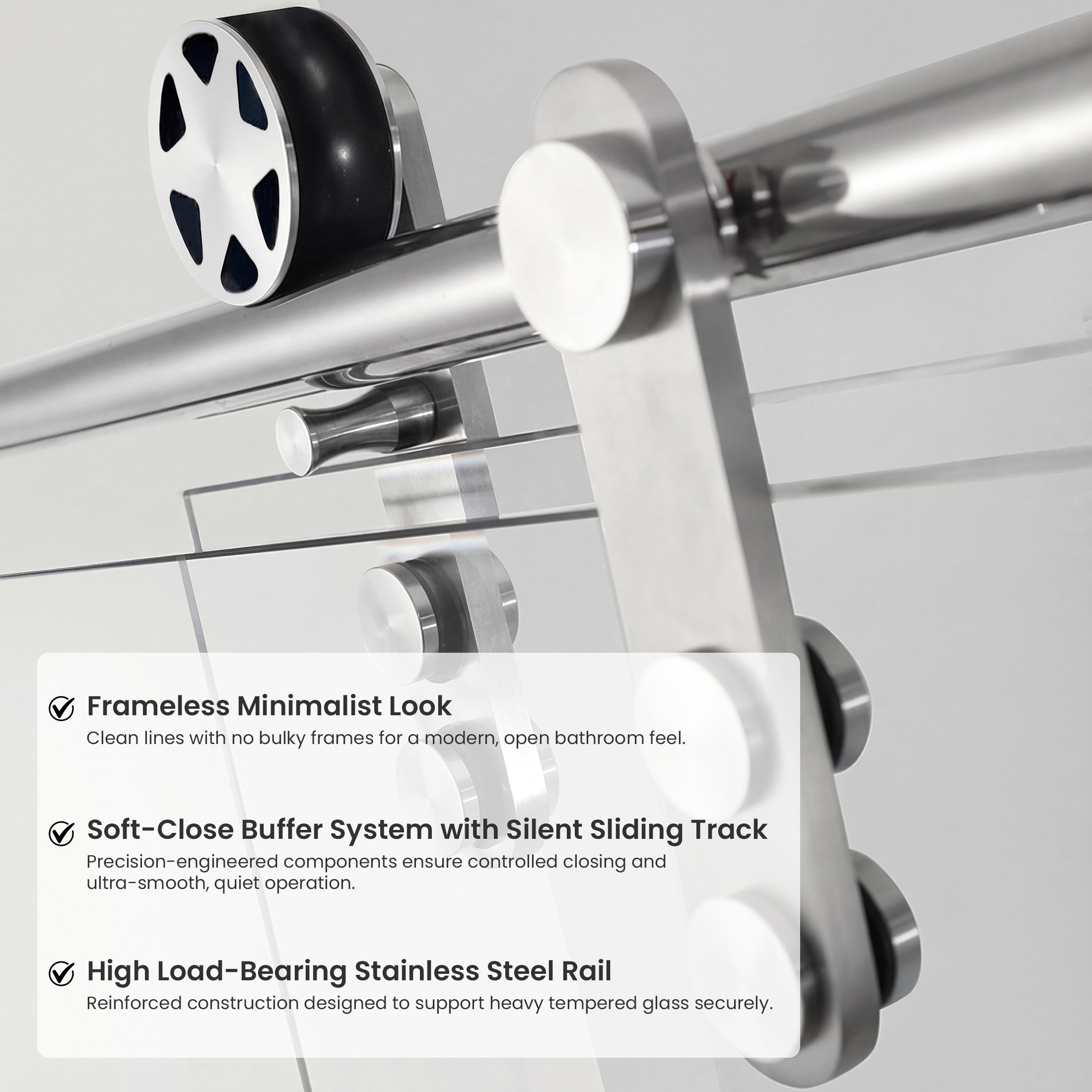 Jade 60"-64" W x 76" H Semi-Frameless Single Sliding Shower Door with 3/8"(10mm) Tempered Clear Glass and Stainless Steel Hardware