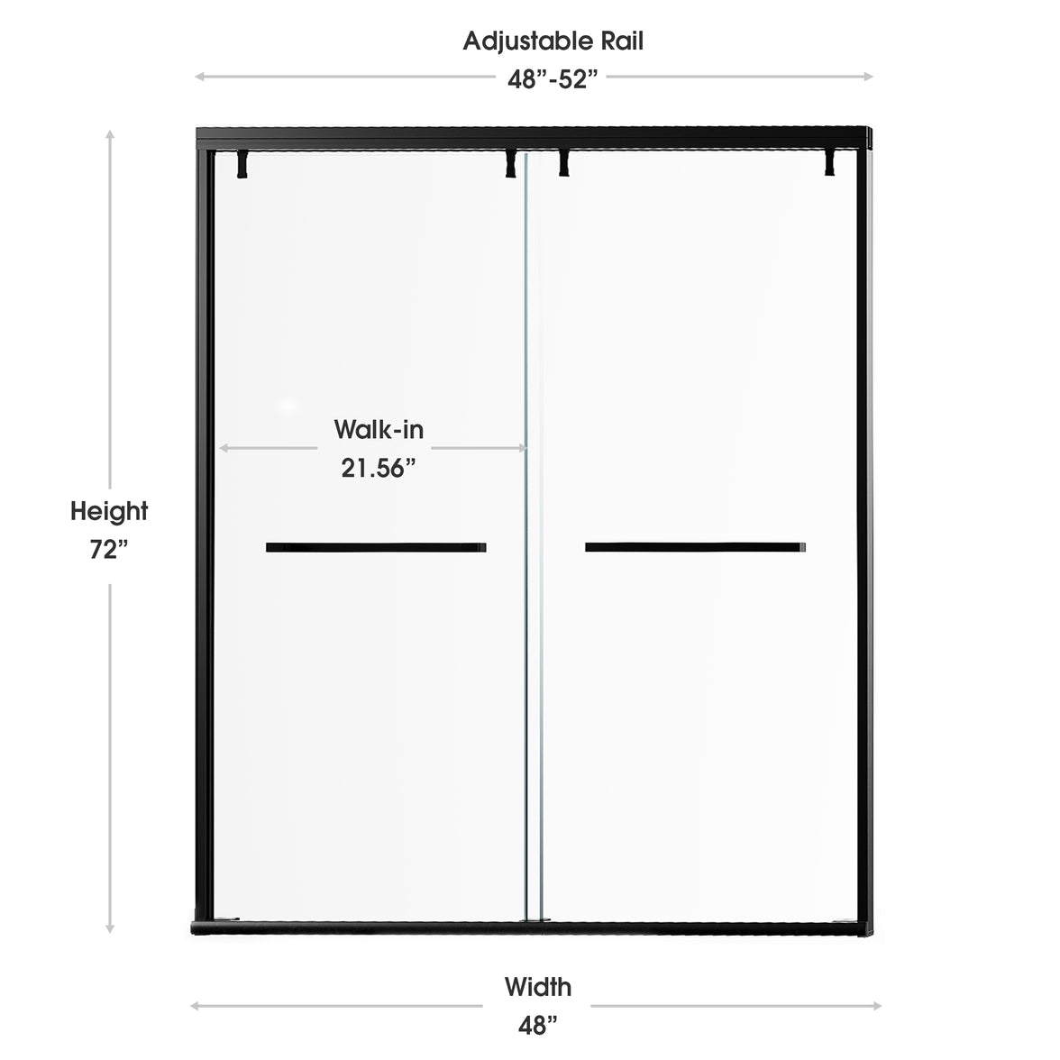 48"-52" or 60"-64" W x 72" H Matte Black Framed Bypass Shower Door with 1/4"(6mm) Tempered Clear Glass