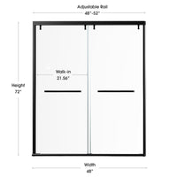 48"-52" or 60"-64" W x 72" H Matte Black Framed Bypass Shower Door with 1/4"(6mm) Tempered Clear Glass