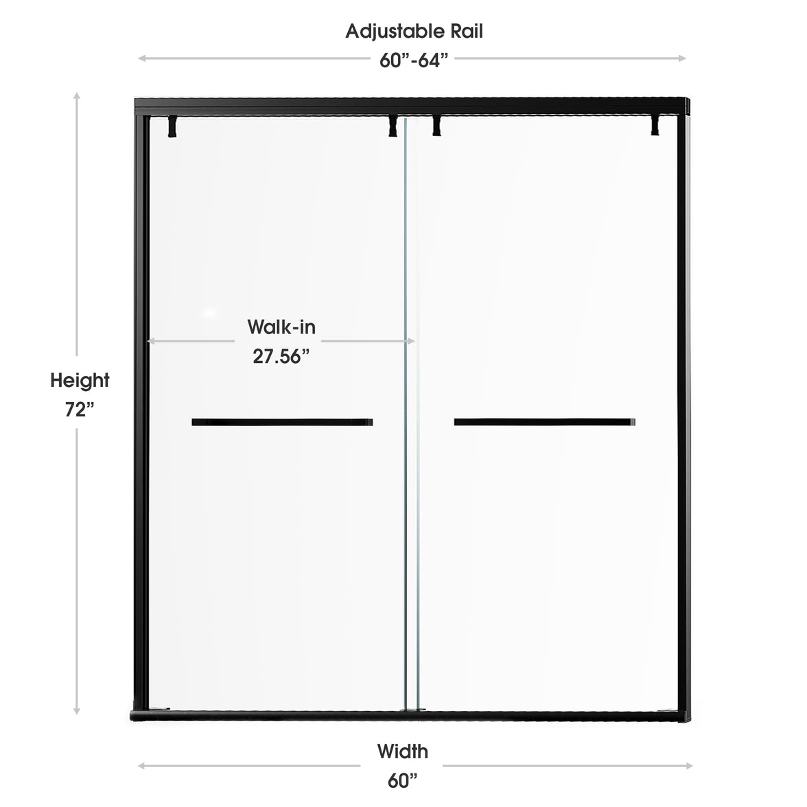 48"-52" or 60"-64" W x 72" H Matte Black Framed Bypass Shower Door with 1/4"(6mm) Tempered Clear Glass