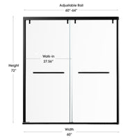 48"-52" or 60"-64" W x 72" H Matte Black Framed Bypass Shower Door with 1/4"(6mm) Tempered Clear Glass