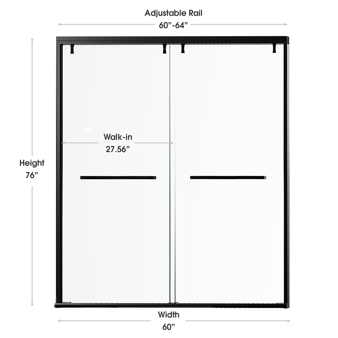 48–52" or 60–64" W x 76" H Matte Black Framed Bypass Shower Door with 5/16"(8mm) Tempered Clear Glass