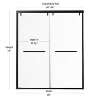 48–52" or 60–64" W x 76" H Matte Black Framed Bypass Shower Door with 5/16"(8mm) Tempered Clear Glass