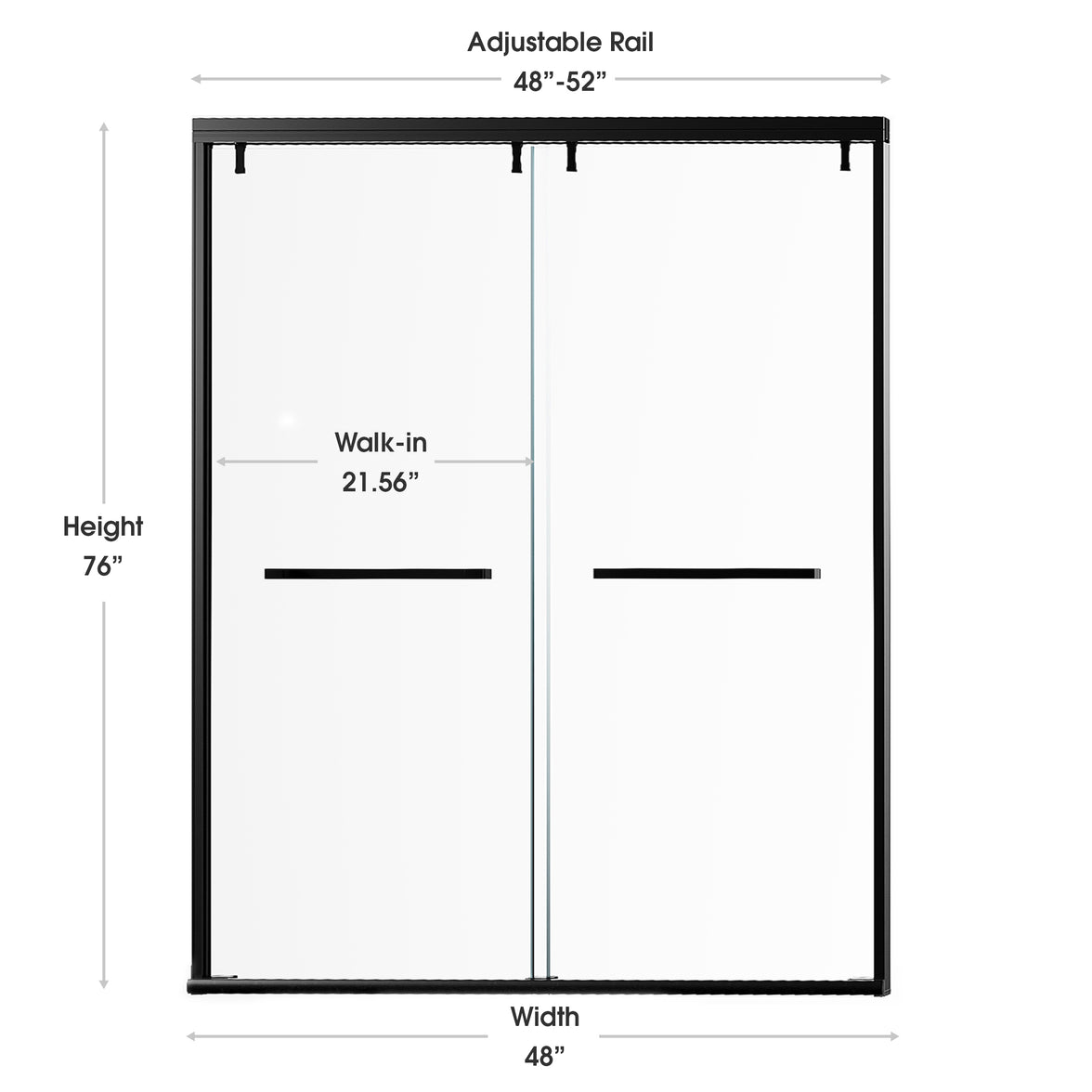48–52" or 60–64" W x 76" H Matte Black Framed Bypass Shower Door with 5/16"(8mm) Tempered Clear Glass