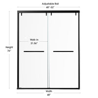 48–52" or 60–64" W x 76" H Matte Black Framed Bypass Shower Door with 5/16"(8mm) Tempered Clear Glass