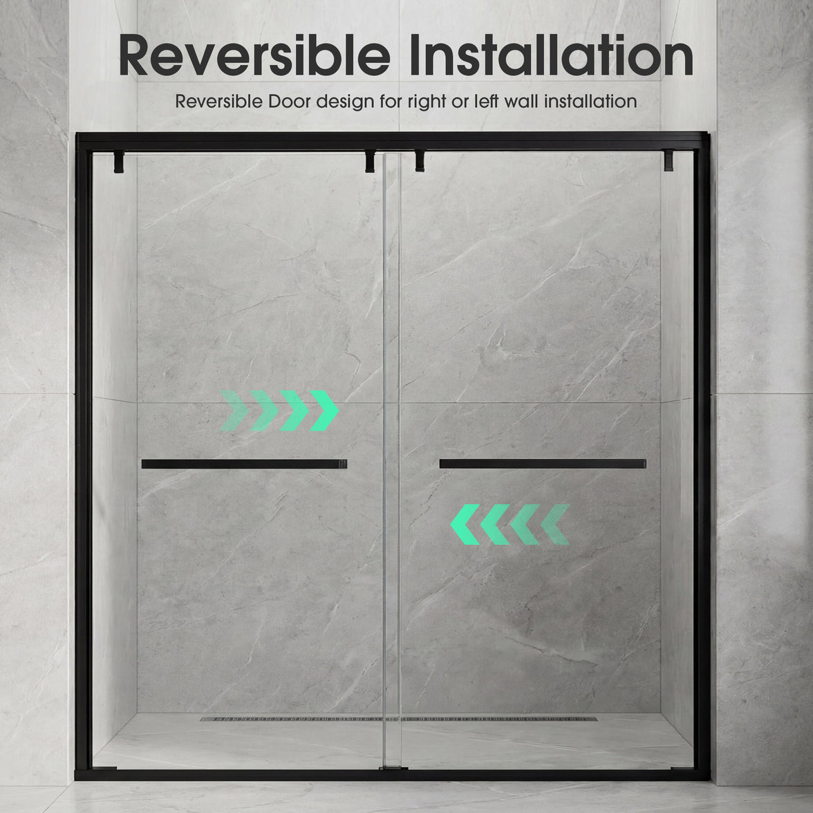48–52" or 60–64" W x 76" H Matte Black Framed Bypass Shower Door with 5/16"(8mm) Tempered Clear Glass