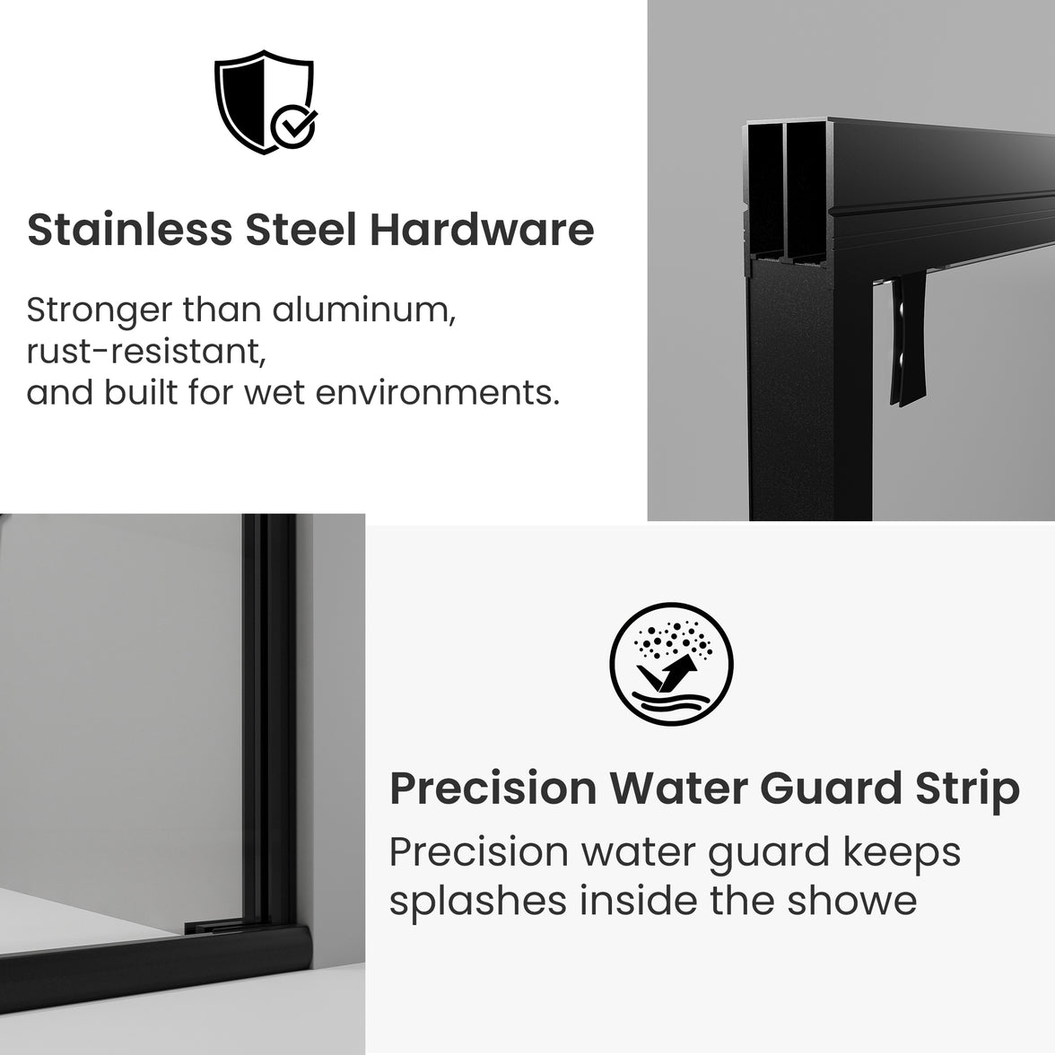 48–52" or 60–64" W x 76" H Matte Black Framed Bypass Shower Door with 5/16"(8mm) Tempered Clear Glass