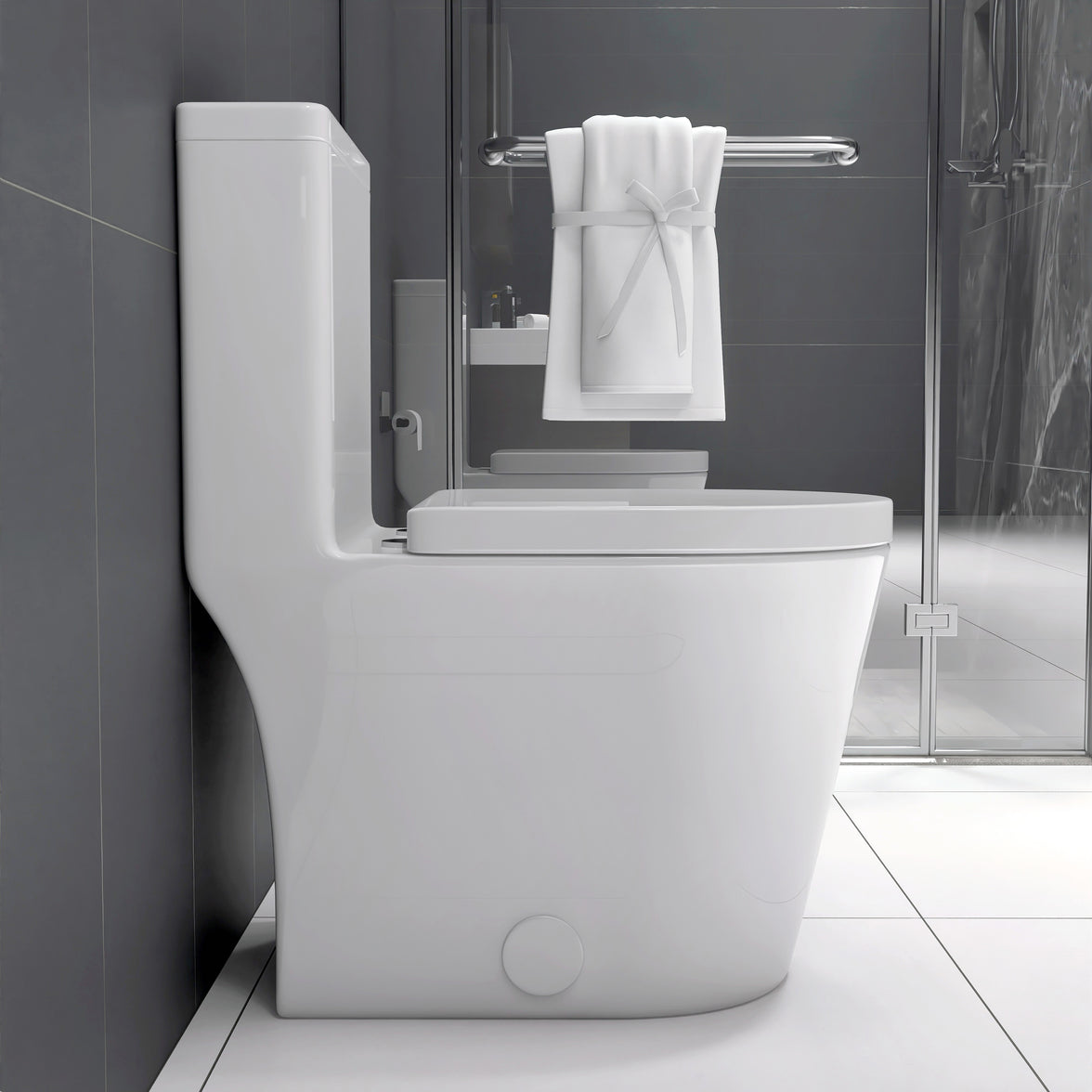 23" Compact One-Piece Toilet with 0.8/1.6 GPF Dual Flush and Soft-Close Seat in White
