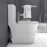 23" Compact One-Piece Toilet with 0.8/1.6 GPF Dual Flush and Soft-Close Seat in White