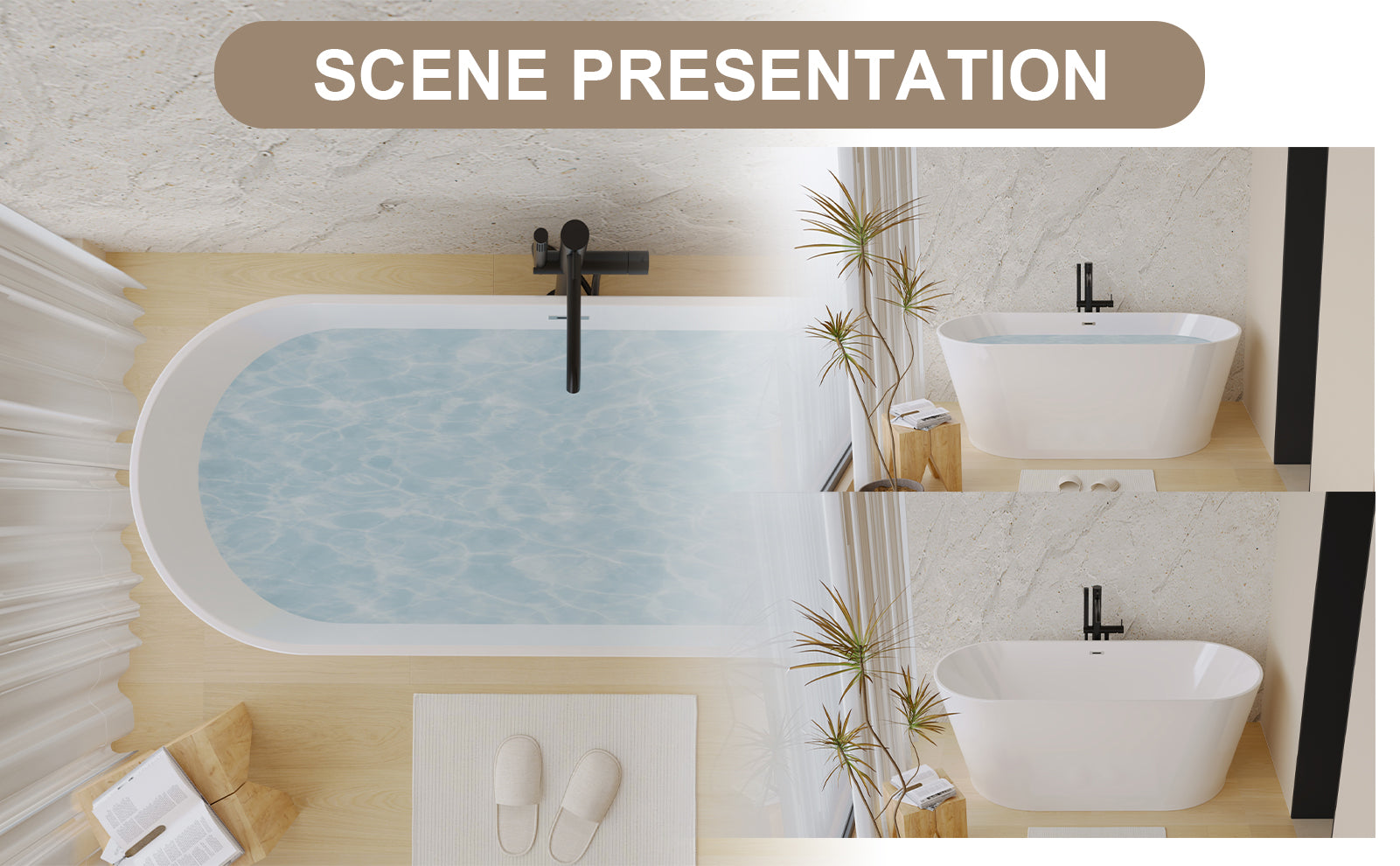 59" Acrylic Freestanding Soaking Bathtub with Center Drain and Overflow in White