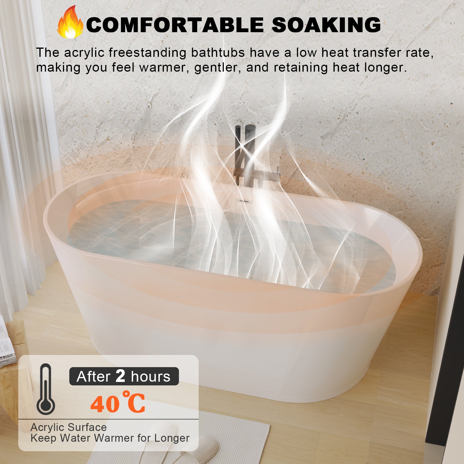 59" Acrylic Freestanding Soaking Bathtub with Center Drain and Overflow in White