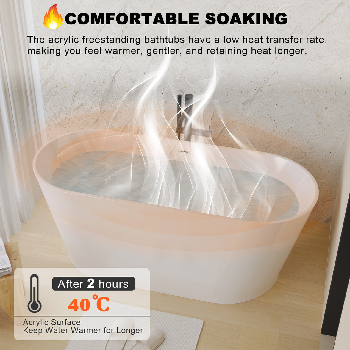 59" Acrylic Freestanding Soaking Bathtub with Center Drain and Overflow in White