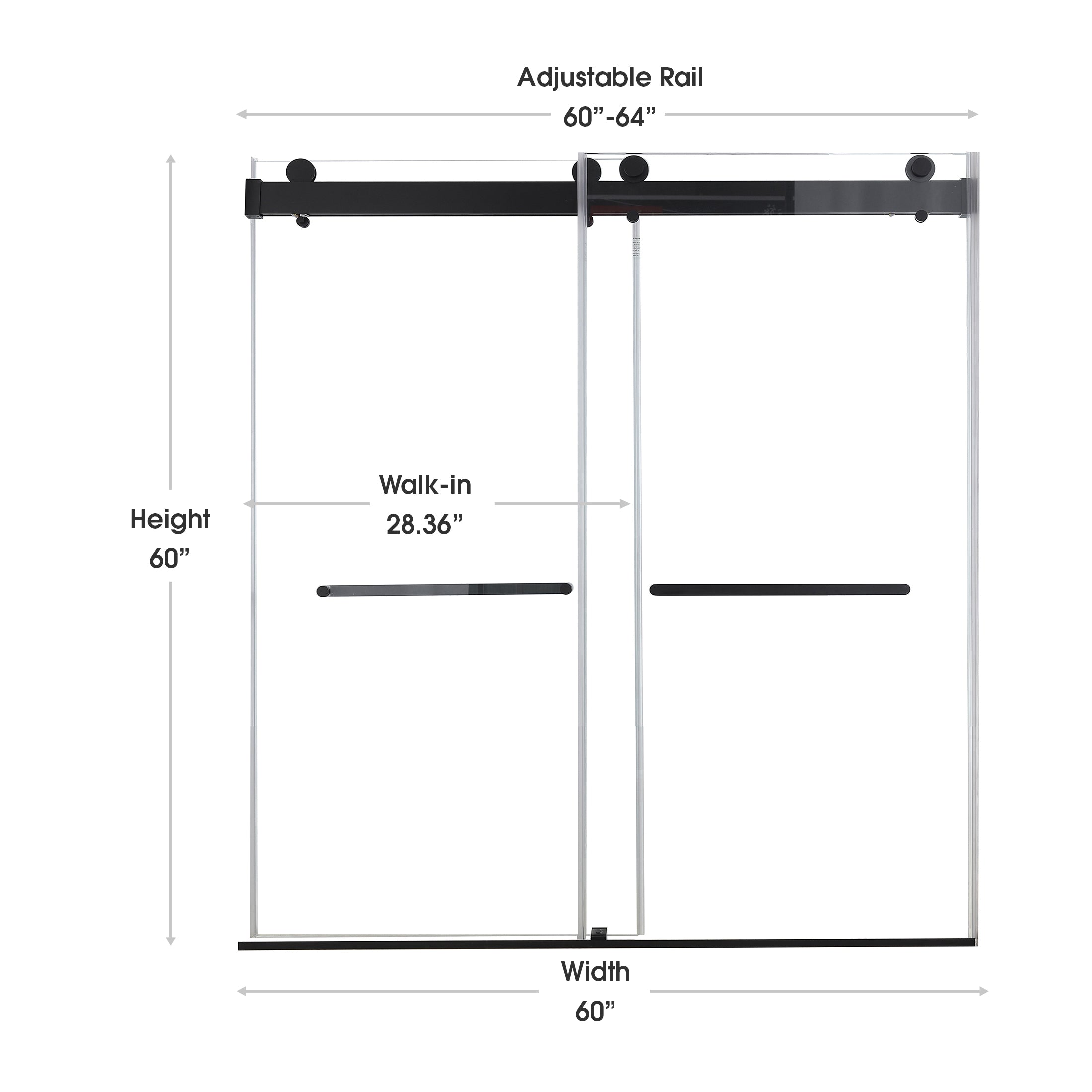 Astra 60"-64" W x 60" H Frameless Double Sliding Shower Door with 5/16"(8mm) Tempered Clear Glass and Stainless Steel Hardware