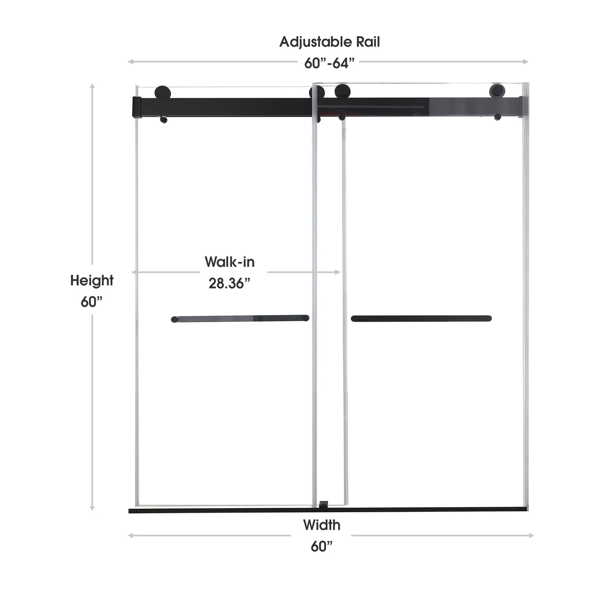 Astra 60"-64" W x 60" H Frameless Double Sliding Shower Door with 5/16"(8mm) Tempered Clear Glass and Stainless Steel Hardware