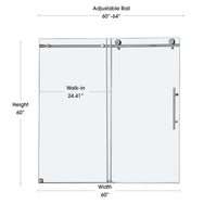 Frameless Double Sliding Shower Door with Side Panel & Single Handle, 76" High x Adjustable 60"-64" Wide  Stainless Steel 8mm