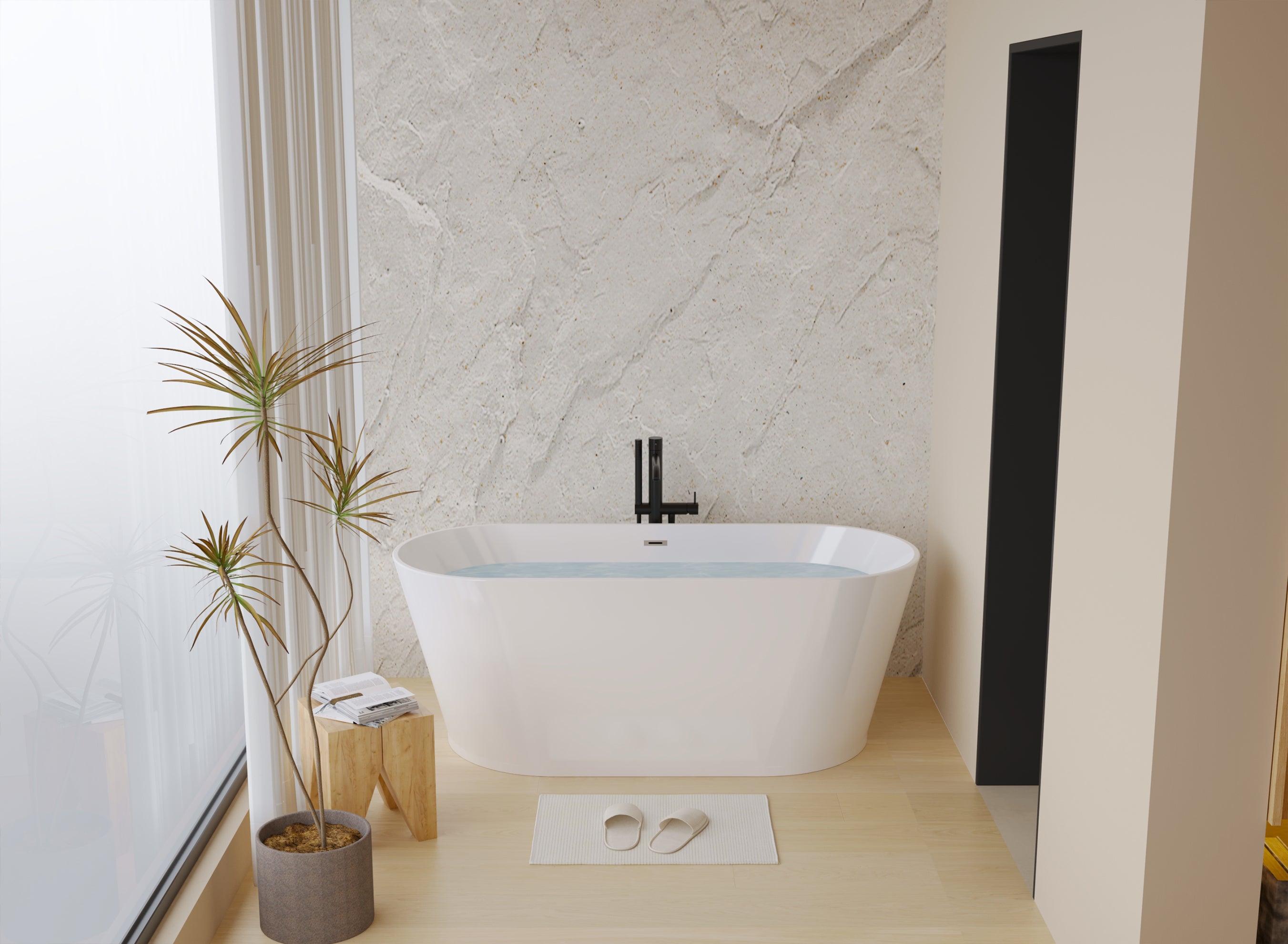 59" Acrylic Freestanding Soaking Bathtub with Pop-Up Drain and Overflow