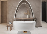 59"Linear AcrylicFreestanding Soaking Bathtub with Pop-Up Drain and Overflow in Gloss White