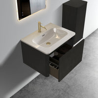 24" Striped Walnut Wall-Mounted Bathroom Vanity with integrated White Ceramic Sink, Fully Assembled