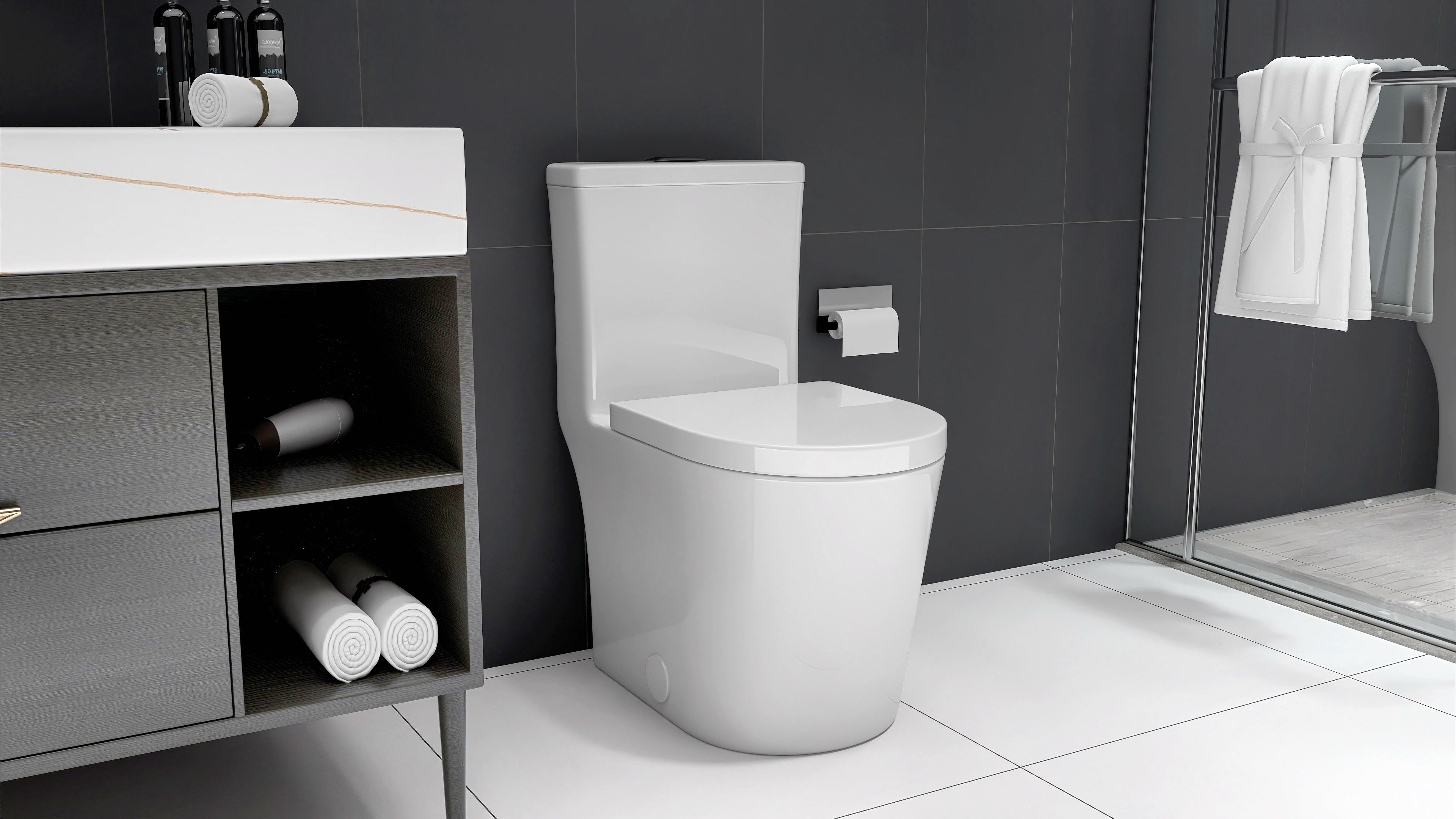 23" Compact One-Piece Toilet with 0.8/1.6 GPF Dual Flush and Soft-Close Seat in White
