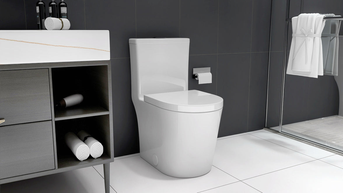 23" Compact One-Piece Toilet with 0.8/1.6 GPF Dual Flush and Soft-Close Seat in White