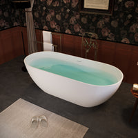 59" Freestanding Solid Surface Bathtub with Pop-Up Drain and Overflow in Matte White