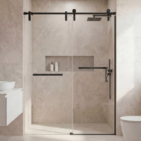 Frameless Double Sliding Shower Door 76" High x Adjustable 56"- 60" Wide Black 8mm