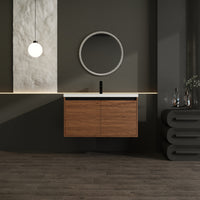 36" Ebony Wall-Mounted Bathroom Vanity in Brown with Resin Sink and Soft-Close Storage