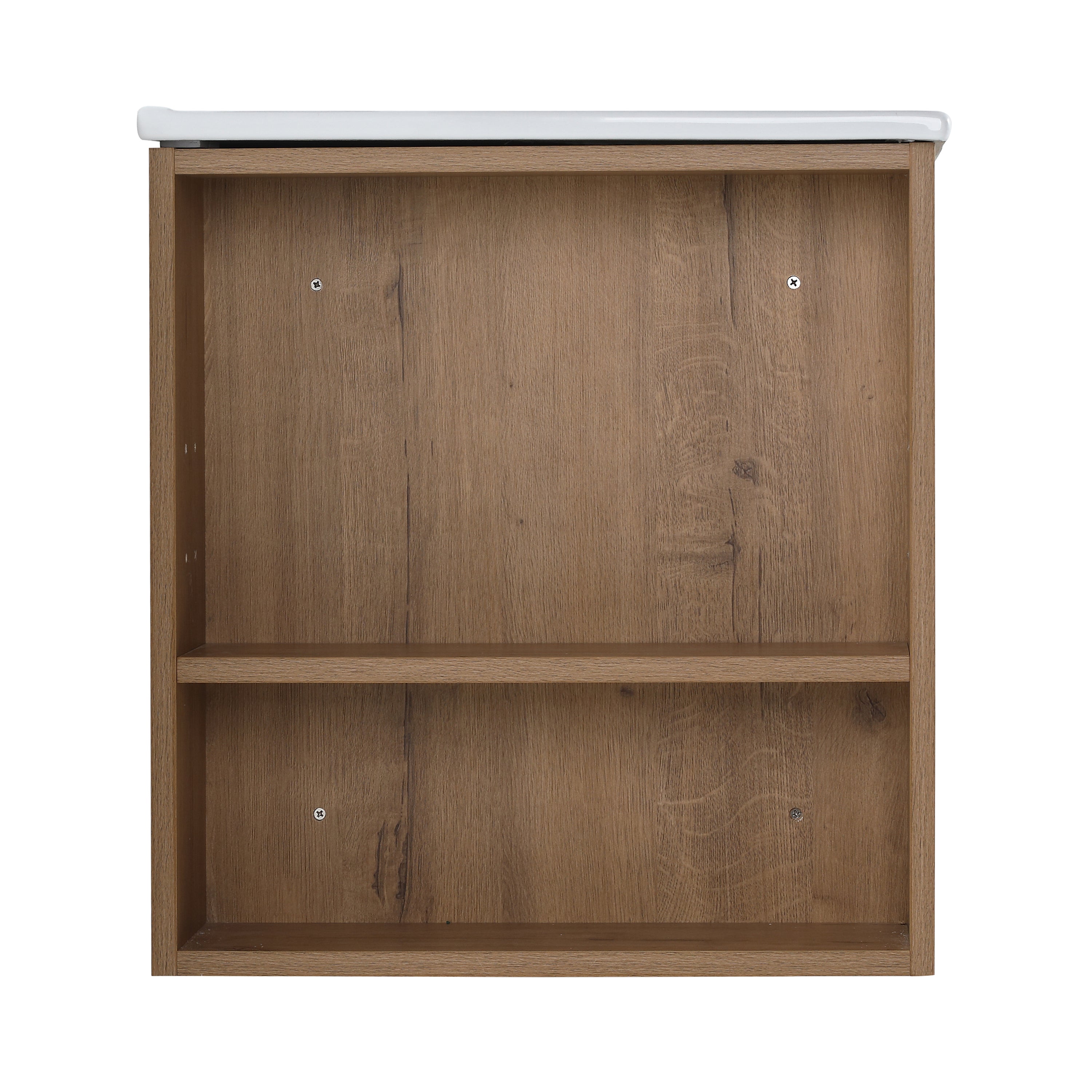 30" Imitative Oak Wall-Mounted Bathroom Vanity With White Ceramic Sink and Adjust Open Shelf
