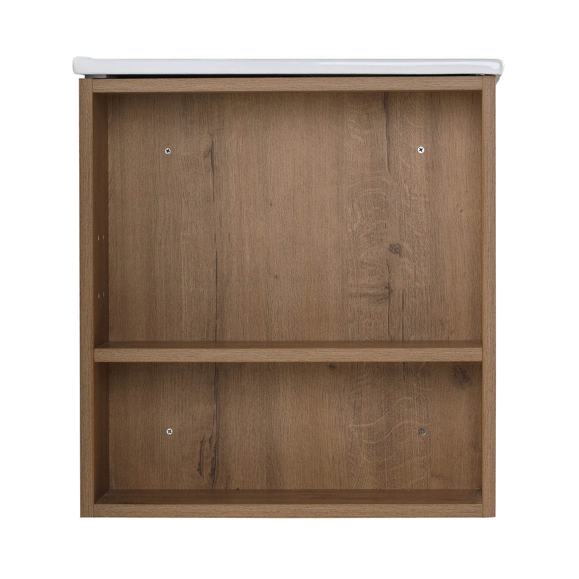30" Imitative Oak Wall-Mounted Bathroom Vanity With White Ceramic Sink and Adjust Open Shelf