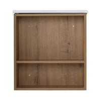 30" Imitative Oak Wall-Mounted Bathroom Vanity With White Ceramic Sink and Adjust Open Shelf