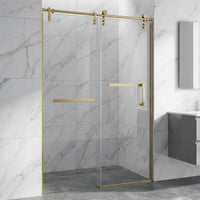 Frameless Double Sliding Shower Door with Side Panel & Towel Bar, Stainless Steel