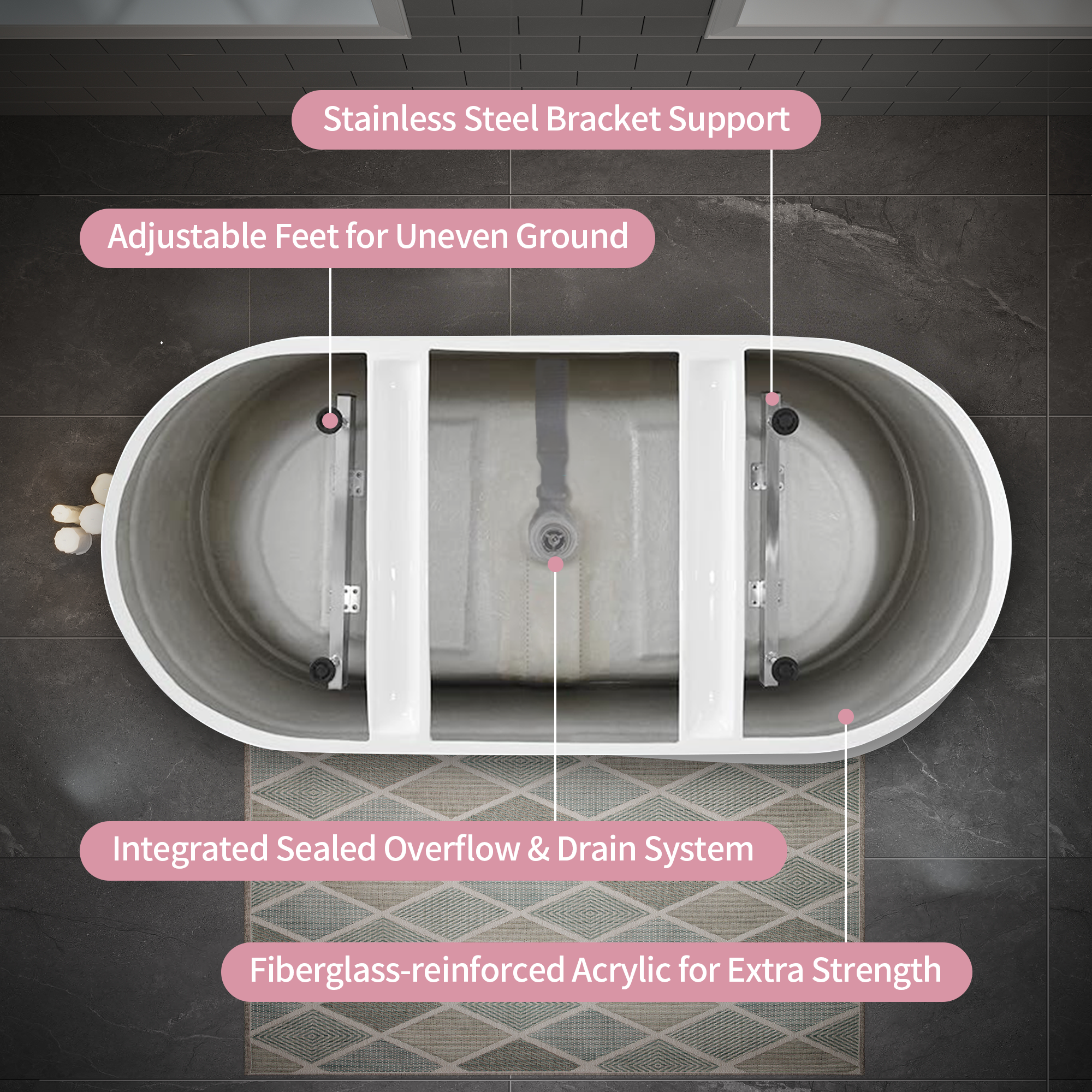 55" Acrylic Freestanding Soaking Bathtub with Pop-Up Drain and Overflow in Gloss White