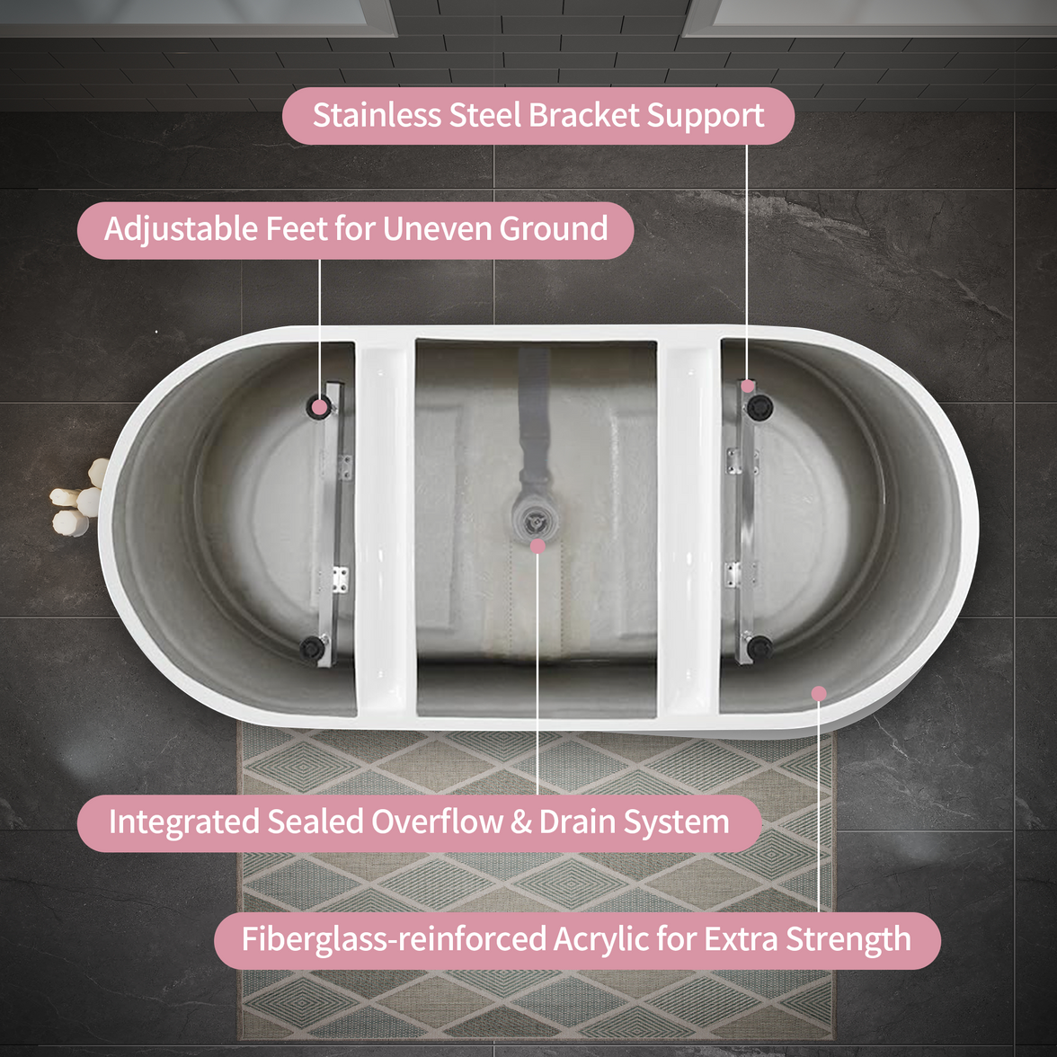55" Acrylic Freestanding Soaking Bathtub with Pop-Up Drain and Overflow in Gloss White