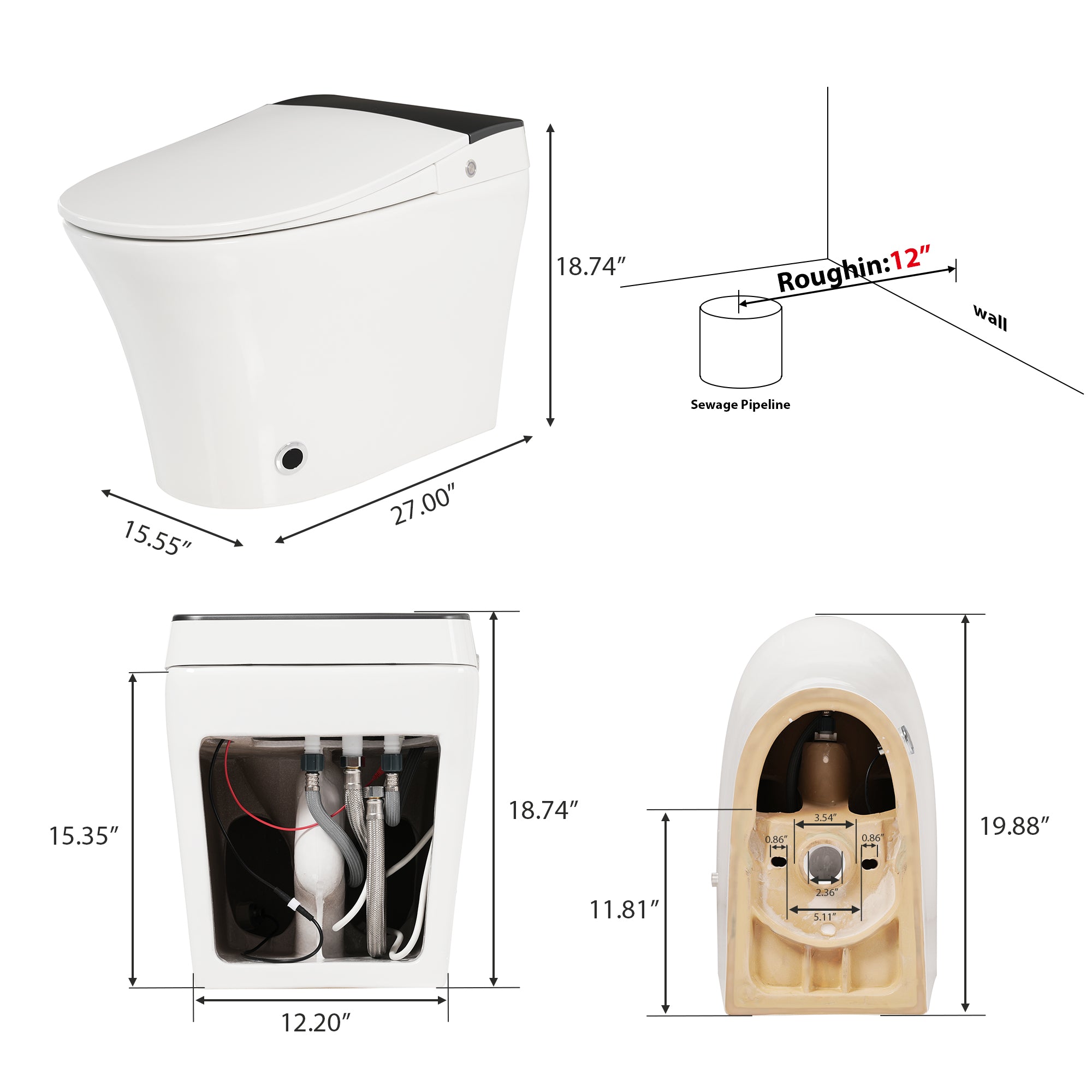 Tankless One-Piece Smart Toilet with Heated Seat, Auto Flush and Foot Sensor in White