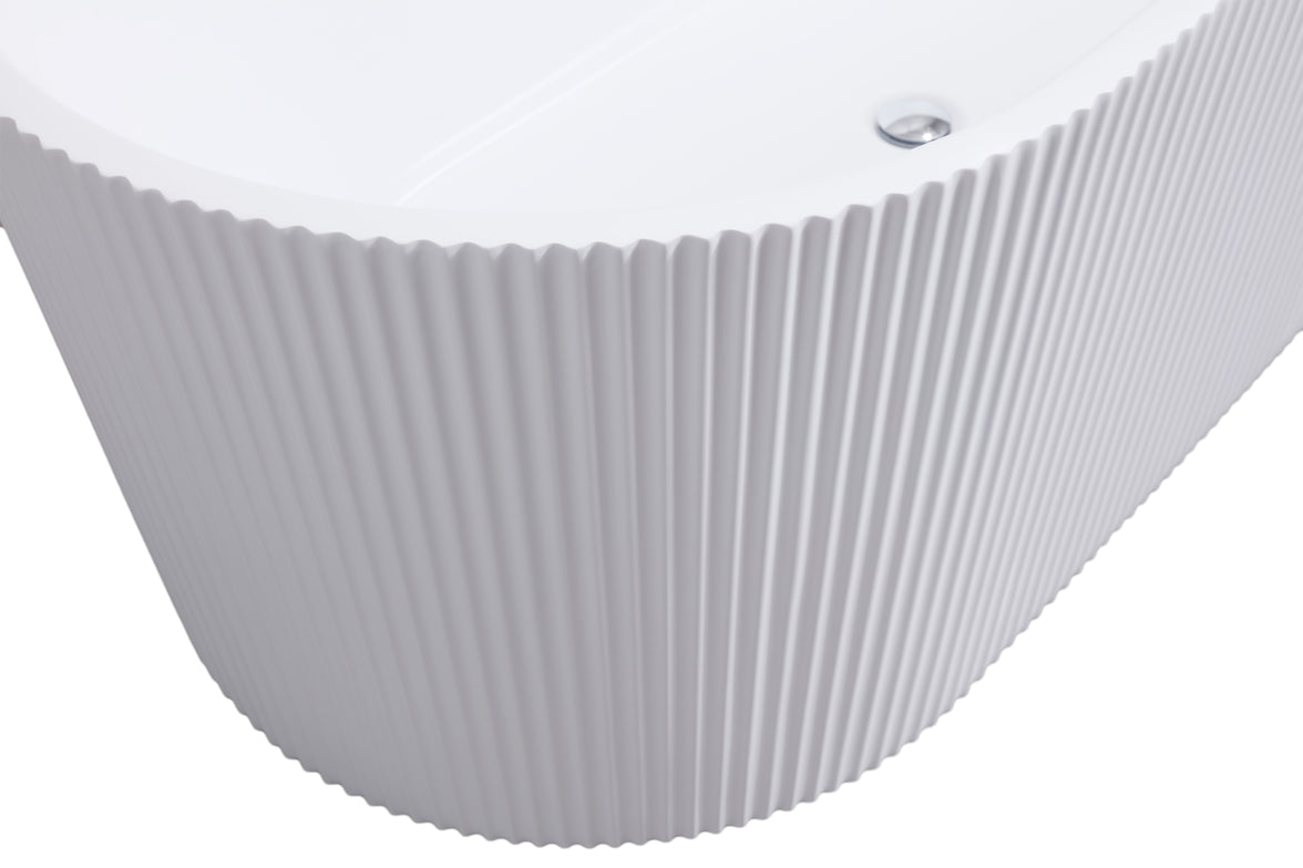 59"Linear AcrylicFreestanding Soaking Bathtub with Pop-Up Drain and Overflow in Gloss White