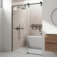 Frameless Double Sliding Shower Door 76" High x Adjustable 56"- 60" Wide Black 8mm