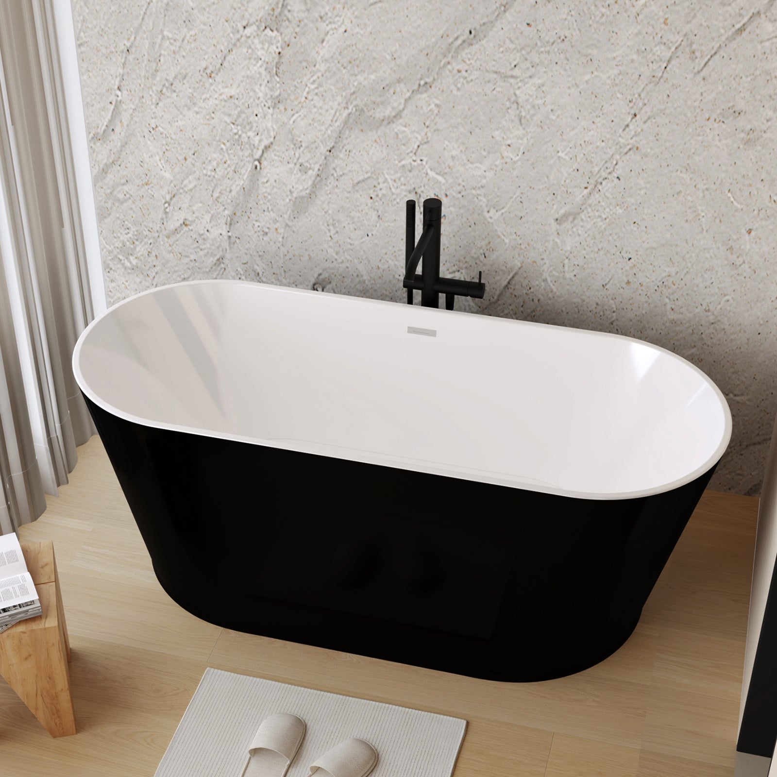 59" Acrylic Freestanding Soaking Bathtub with Pop-Up Drain and Overflow