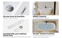 55" Acrylic Freestanding Soaking Bathtub with Pop-Up Drain and Overflow in Gloss White